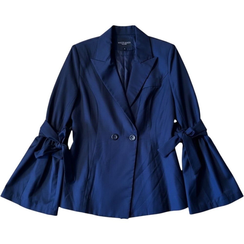 Walter Baker Bell Sleeve Blazer S Black Bow Tie Double Breasted Dark Academia